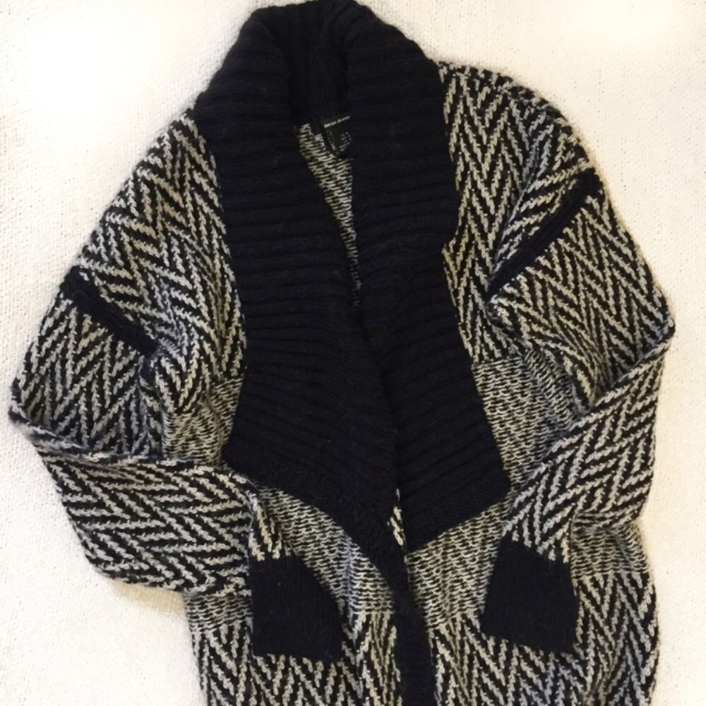 DKNY Black White Cozy Oversized Cardigan